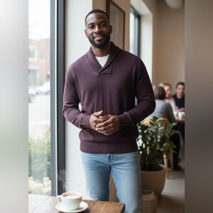 Marc Anthony Men's L Merlot Gray Slim-Fit Shawl-Collar Pullover Sweater Luxury